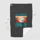 Halloween Zwarte Kat Maan Kerkhof Retro Vector Af Golfhanddoek (Insitu)