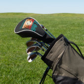 Halloween Zwarte Kat Maan Kerkhof Retro Vector Af Golfheadcover (Insitu)