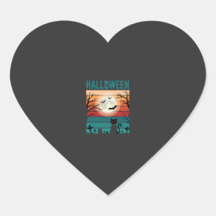 Halloween Zwarte Kat Maan Kerkhof Retro Vector Af Hart Sticker