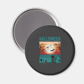Halloween Zwarte Kat Maan Kerkhof Retro Vector Af Magneet (Voorkant / Achterkant)