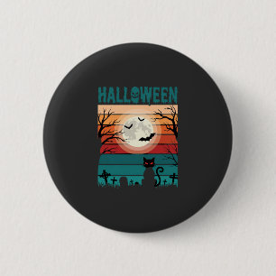Halloween Zwarte Kat Maan Kerkhof Retro Vector Af Ronde Button 5,7 Cm