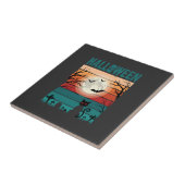 Halloween Zwarte Kat Maan Kerkhof Retro Vector Af Tegeltje (Zijkant)