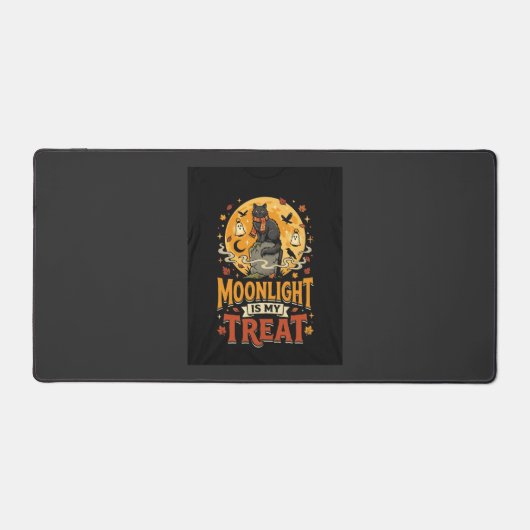 Halloween Zwarte Kat Maan Magie Bureaumat (Voorkant)