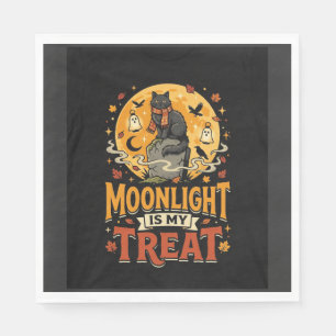 Halloween Zwarte Kat Maan Magie Servet