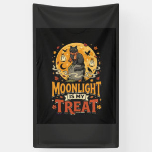 Halloween Zwarte Kat Maan Magie Spandoek