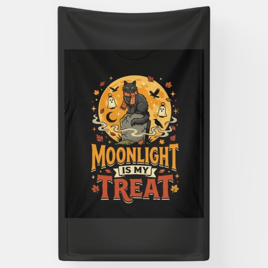 Halloween Zwarte Kat Maan Magie Spandoek (Verticaal)