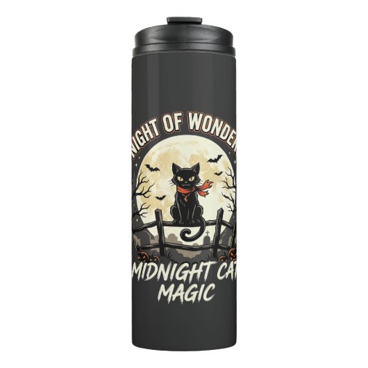 Halloween Zwarte Kat Maanlicht Thermosbeker (Voorkant)