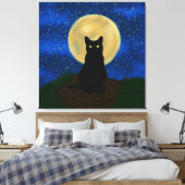 Halloween Zwarte Kat Maanverlichte Silhouet Canvas Afdruk (Insitu (Slaapkamer))