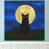 Halloween Zwarte Kat Maanverlichte Silhouet Canvas Afdruk (Insitu (Houten vloer))