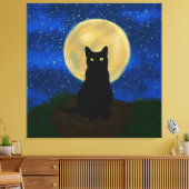 Halloween Zwarte Kat Maanverlichte Silhouet Canvas Afdruk (Insitu (Woonkamer))