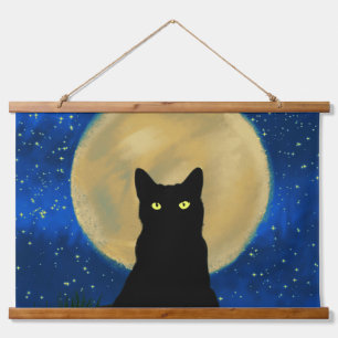 Halloween Zwarte Kat Maanverlichte Silhouet Hangend Wandkleed