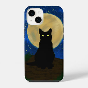 Halloween Zwarte Kat Maanverlichte Silhouet iPhone 14 Hoesje