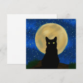 Halloween Zwarte Kat Maanverlichte Silhouet Kaart (Voorkant / Achterkant)