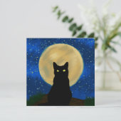 Halloween Zwarte Kat Maanverlichte Silhouet Kaart (Staand voorkant)