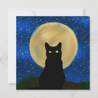 Halloween Zwarte Kat Maanverlichte Silhouet Kaart
