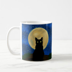 Halloween Zwarte Kat Maanverlichte Silhouet Koffiemok