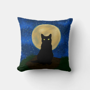 Halloween Zwarte Kat Maanverlichte Silhouet Kussen