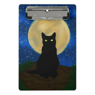 Halloween Zwarte Kat Maanverlichte Silhouet Mini Klembord