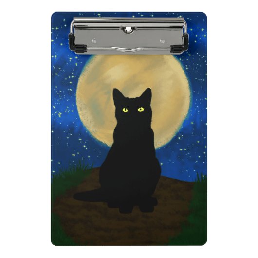Halloween Zwarte Kat Maanverlichte Silhouet Mini Klembord (Voorkant)