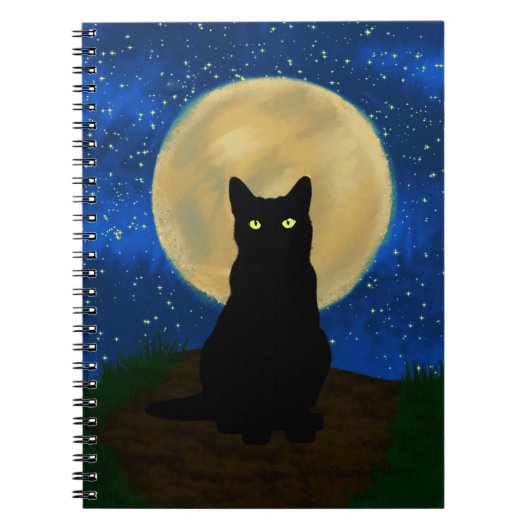 Halloween Zwarte Kat Maanverlichte Silhouet Notitieboek (Voorkant)