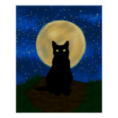 Halloween Zwarte Kat Maanverlichte Silhouet Perfect Poster (Voorkant)