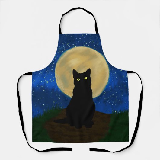 Halloween Zwarte Kat Maanverlichte Silhouet Schort (Voorkant)