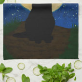 Halloween Zwarte Kat Maanverlichte Silhouet Theedoek (Gevouwen)