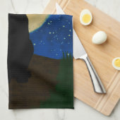 Halloween Zwarte Kat Maanverlichte Silhouet Theedoek (Quarter Fold)