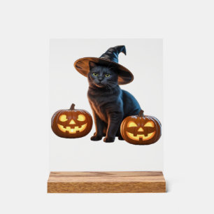 Halloween Zwarte Kat Magie Klassiek T-Shirt Acryl Bord