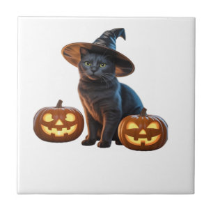 Halloween Zwarte Kat Magie Klassiek T-Shirt Tegeltje
