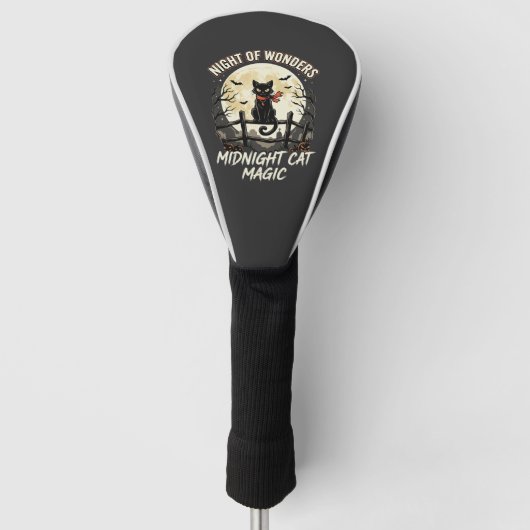 Halloween Zwarte Kat Maneschijn Golfheadcover (Voorkant)