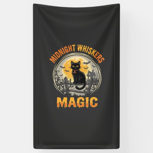 Halloween Zwarte Kat Maneschijn Magie Spandoek (Verticaal)