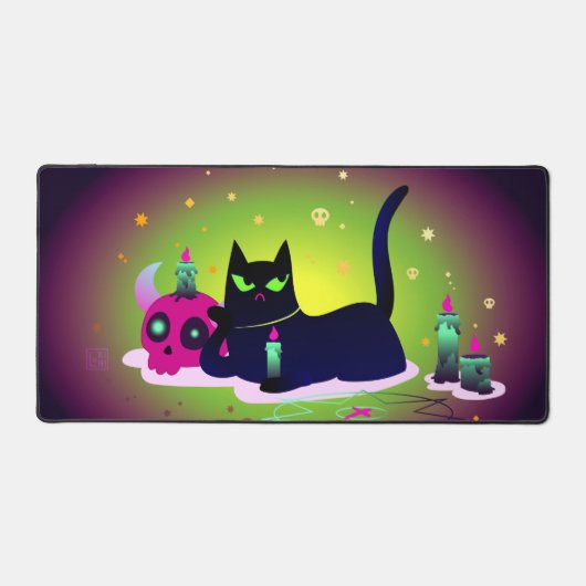 Halloween zwarte kat met een kaars en een schedel bureaumat (Voorkant)