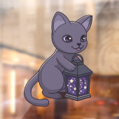 Halloween Zwarte Kat met Magische Lantaarn Raamsticker (Vel 2)
