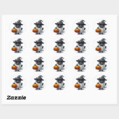 Halloween Zwarte Kat met Pompoen Accent 👻 Ronde Sticker (Vel)