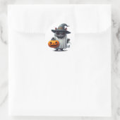 Halloween Zwarte Kat met Pompoen Accent 👻 Ronde Sticker (Tas)