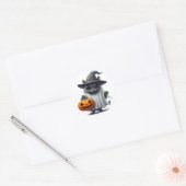 Halloween Zwarte Kat met Pompoen Accent 👻 Ronde Sticker (Envelop)