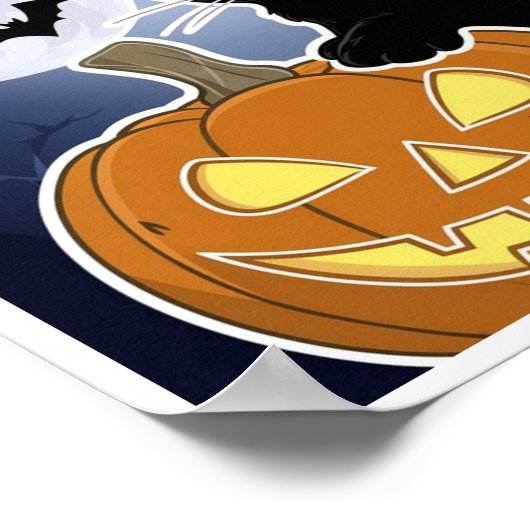 Halloween zwarte kat met pompoen poster (Hoek)