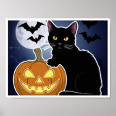 Halloween zwarte kat met pompoen poster (Voorkant)