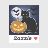 Halloween zwarte kat met pompoen sticker (Vel)