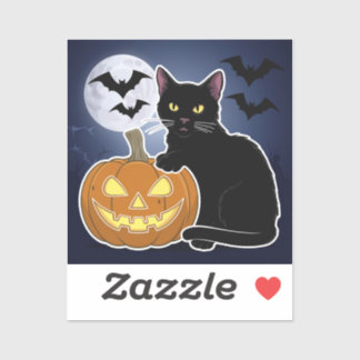 Halloween zwarte kat met pompoen sticker
