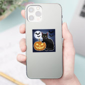 Halloween zwarte kat met pompoen sticker (Telefoon)