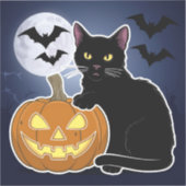 Halloween zwarte kat met pompoen sticker (Voorkant)