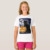 Halloween zwarte kat met pompoen t-shirt (Voorkant volledig)