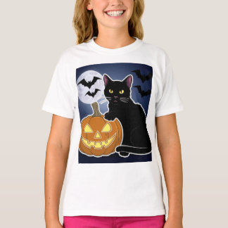 Halloween zwarte kat met pompoen t-shirt