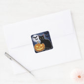 Halloween zwarte kat met pompoen vierkante sticker (Envelop)