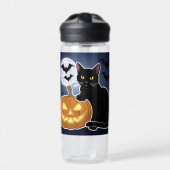 Halloween zwarte kat met pompoen waterfles (Voorkant)