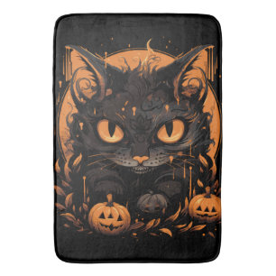 Halloween zwarte kat met pompoenen en maan badmat