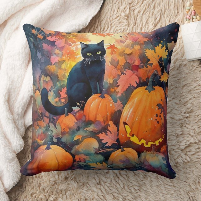 Halloween Zwarte Kat Met Pompoenen Griezelen Kussen (Deken)