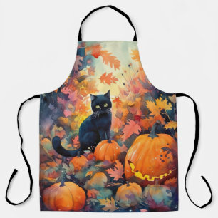 Halloween Zwarte Kat Met Pompoenen Griezelen Schort